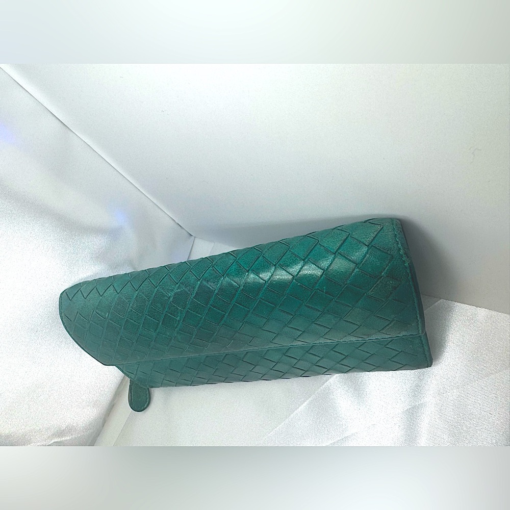 Bottega Veneta Intrecciato Leather Long Wallet Teal Vintage Color Made in Italy - Picture 3 of 14